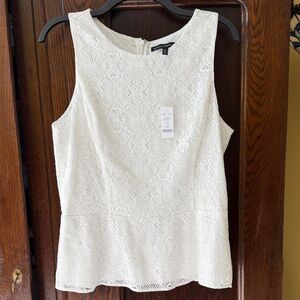 White House Black Market White Ecru Lace Peplum Sleeveless Top
